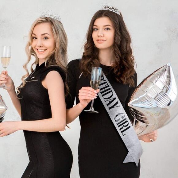 Sliver Birthday Girl Sash & Rhinestone Tiara Set - Picture 2 of 5